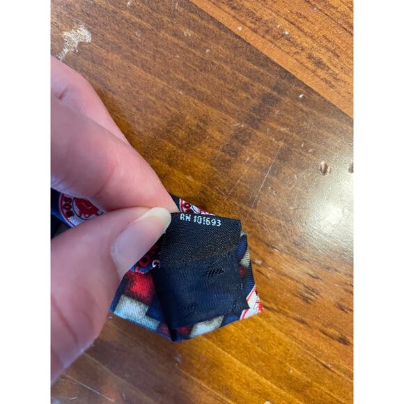 Eagles Wings All Silk Neck Tie Boston Red Sox Print Blue Red Sports Baseball - Picture 5 of 7